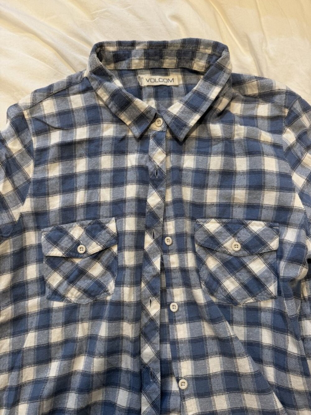 Volcom Blue White Plaid Flannel Button Up Shirt Oversized Fits Men's L